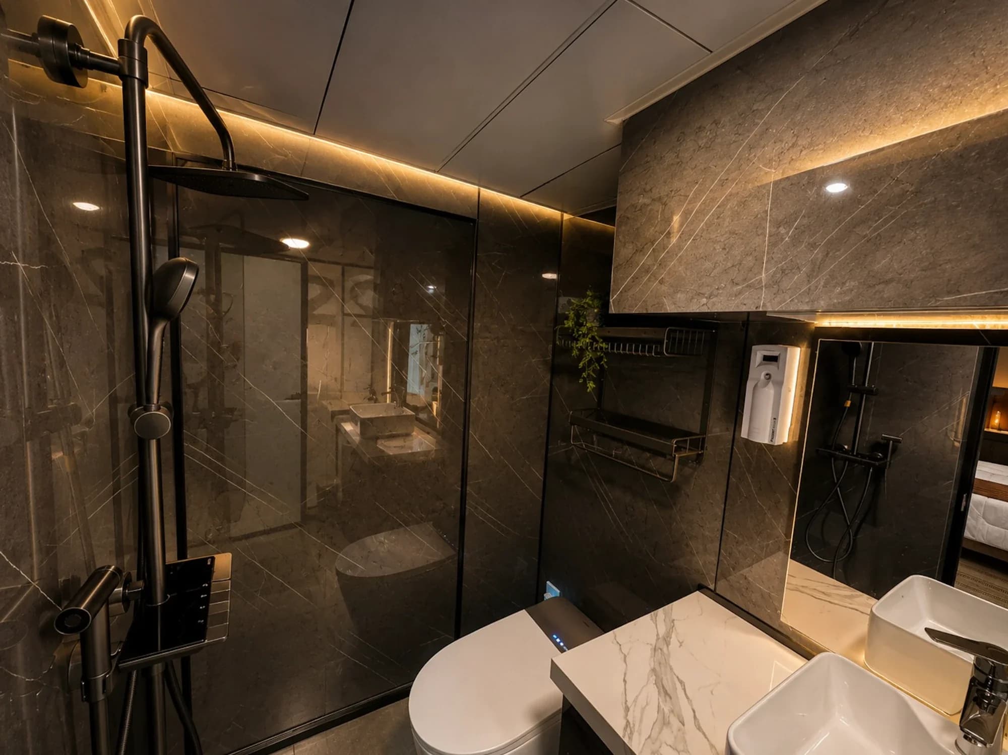 Banheiro · Mármore premium · Ducha premium